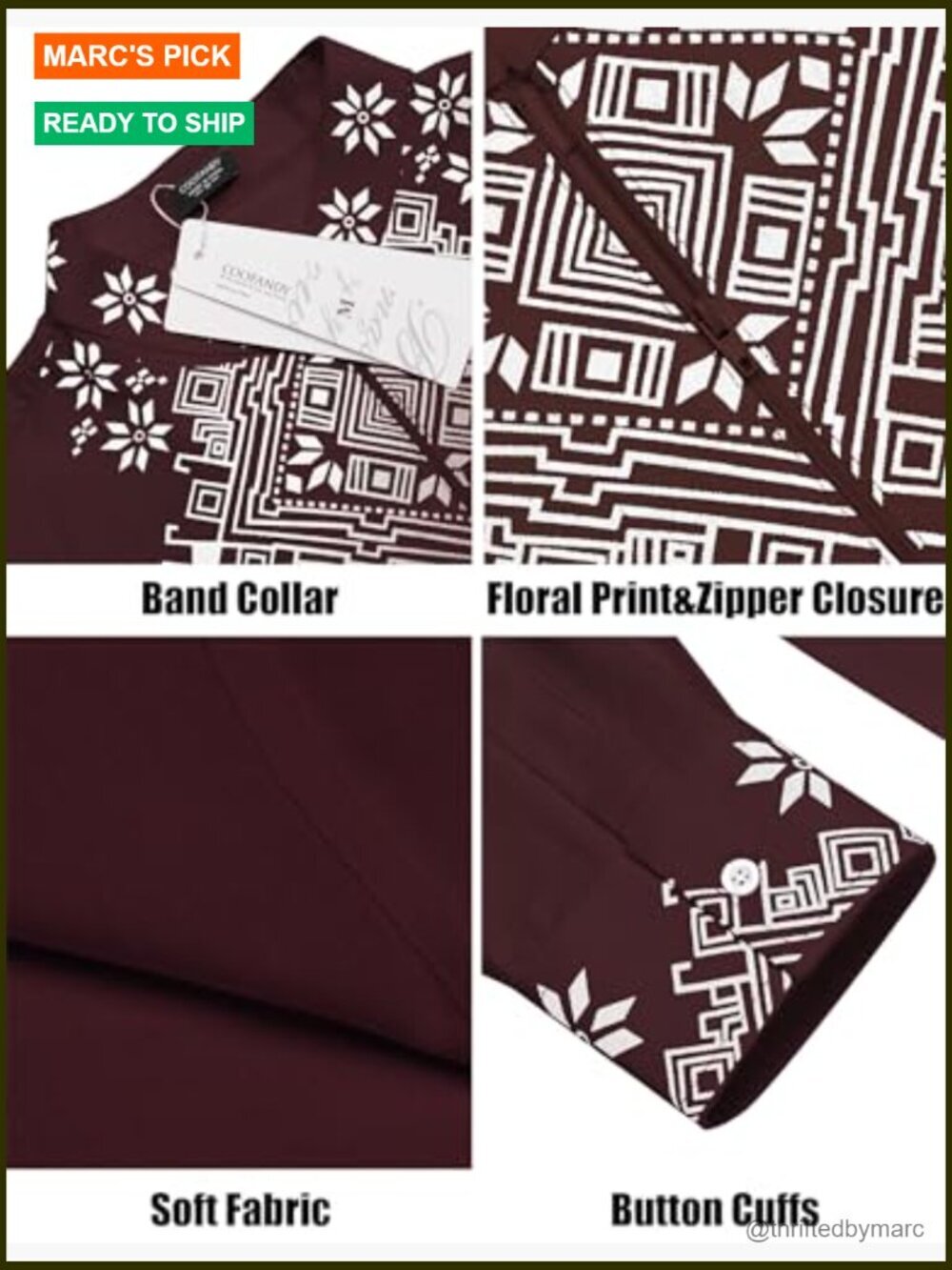 Men's African Print Henley Shirt Long Sleeve Zip Up Cotton Linen - Picture 5 of 7